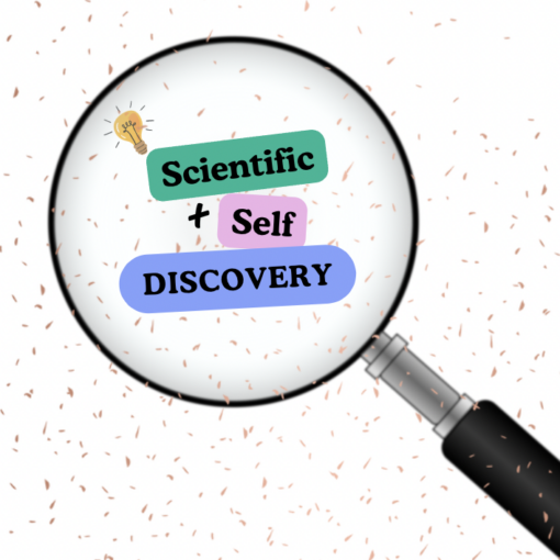 Magnifying glass elucidating the term scientific and self discovery.